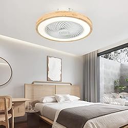 Ventilador Techo Bambu Ventilador De Techo Con Luz De Madera LED Regulable Silencioso Ceiling Fan with Light Reversible 6 Velocidades Diseño Sin Aspas Lampara Ventilador Modo Invierno Verano Para Dormitorio Salón-B