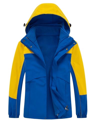Echinodon Kids 3 in 1 Waterproof Jacket Detachable Hood Boys Windproof Coat Inner Fleece Kids Outerwear Blue 130