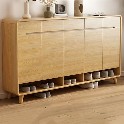 MYUYEE Solid Wood Shoe Storage Cabinet - 3 Drawer Free Standing Orga For Entryway, Hallway, Or Entrance - Stylish Hidden Rack(71Lx14Wx40H-Wood)