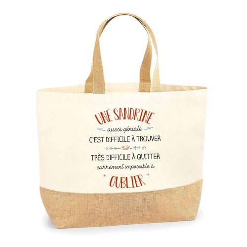 Sac de plage Sandrine en toile et jute naturelle, le grand cabas cabine pour vos vacances