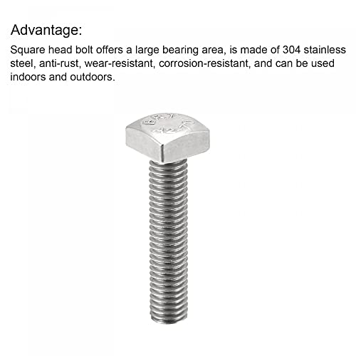 Image of uxcell Square Head Bolt, 10pcs M5x20mm Fully Thread 304 Stainless Steel Grade C Square Machine Screws