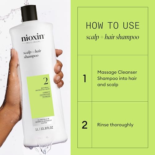 Nioxin System 2 Scalp + Hair Thickening Shampoo for Natural Hair with Progressed Thinning | Cleanse & Boost Hair Density with Niacinamide & Biotin