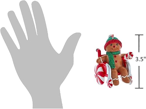 Miniatura 2 de The Bridge Collection Adorno de niño de jengibre de 3.5 pulgadas en silla de ruedas, adornos para árbol de Navidad de hombre de jengibre, incluye