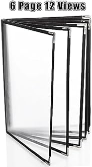 2PCS 8.5 x 11 Inch Menu Covers 6 Page 12 View, Transparent Restaurant Menu Holder for Restaurant Bar Cafe (Black)