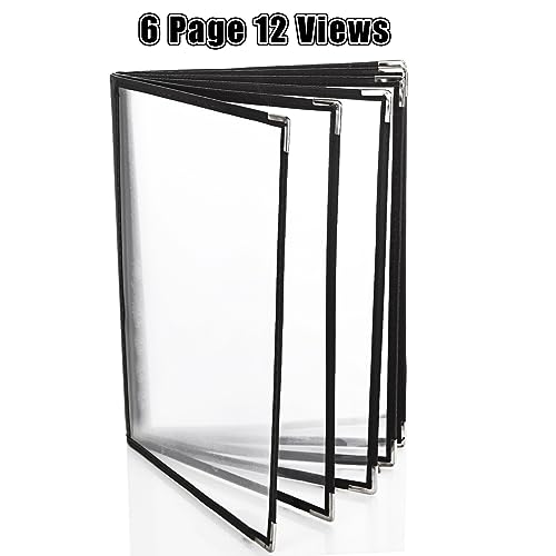 2PCS 8.5 x 11 Inch Menu Covers 6 Page 12 View, Transparent Restaurant Menu Holder for Restaurant Bar Cafe (Black)