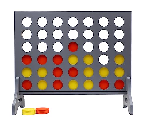 Image of Giant 4 in a Row Game for Family & Adults - Tailgating Pros Jumbo Grey Wooden Four in a Row Indoor & Outdoor Yard Game for Family Party Fun, Portable Activities for Patio, Backyard, and Camping