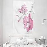 ABAKUHAUS orchidées Tapisserie, Fleurs Simples dessiné à la Main, Couleurs claires, 140 x 230 cm, Rose pâle Blanc