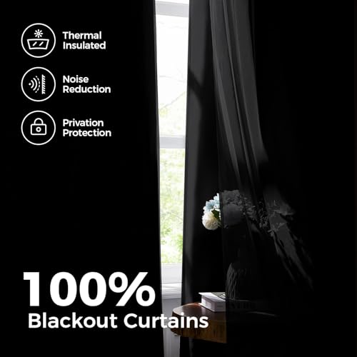 Image of 100% Blackout Curtains for Bedroom, Double Layer Black Curtains, Black Out Curtain 90 inch Long with Sheer Overlay for Living Room, Room Darkening Window Drapes with Grommet, 52 inch W x 90 inch L