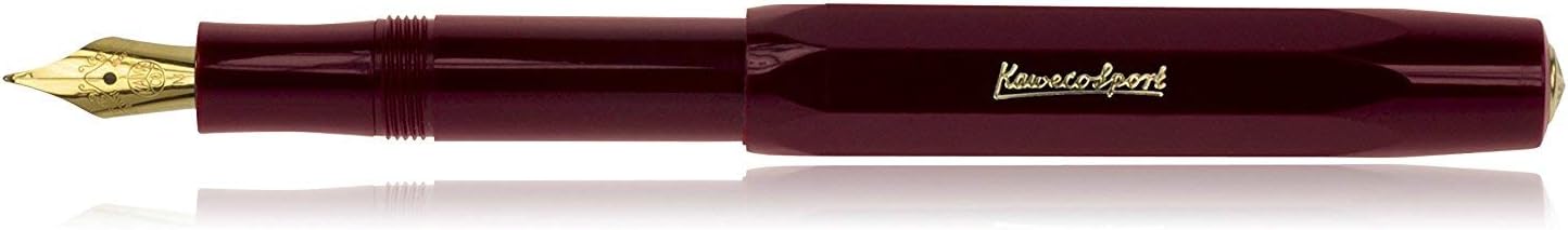 Kaweco Classic Sport Medium Nib Fountain Pen + Pack of 6 Black Ink Cartridges Set (Burgundy)