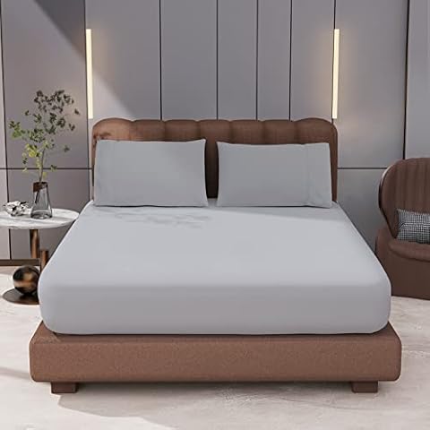 2 Pack Queen Size Fitted Sheet 100% Egyptian Cotton Fitted Sheets 400 Thread Count 16" Deep Pocket Fitted Sheet , Shrinkage & Fade Resistant-Easy Care (Queen, Grey) Cover