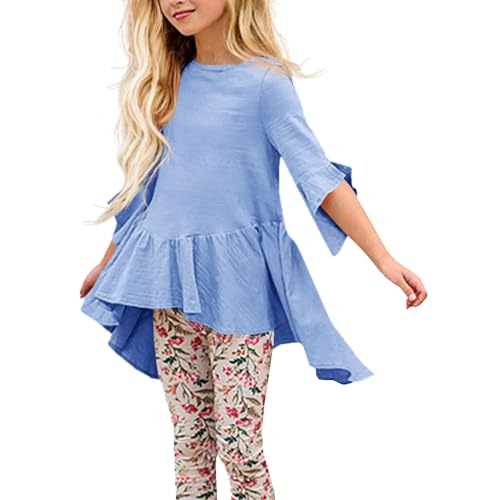 Haloumoning Mädchen T Shirts Tunika Rüschen Kleid Tops 3/4 Ärmel Sommer...