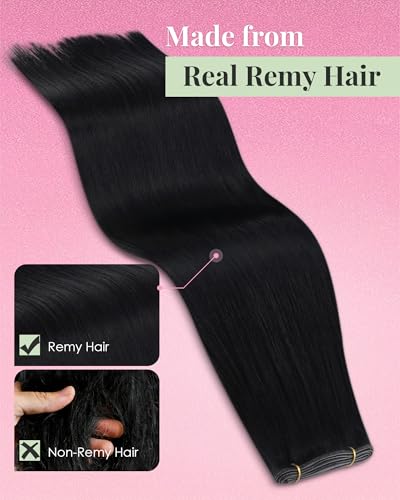 Image of YoungSee 80g Butterfly Weft Hair Extensions Human Hair 16 Inch Jet Black Invisible Double Pu Hole Weft Extensions OVO Weft Extension for Remy Straight Hair, Add Length 1