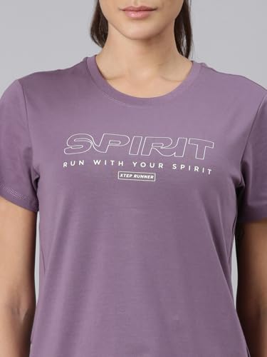 Image of XTEP Running Series, Short Sleeve, Slim Fit, Superior Comfort, Cotton & Elastane, Twill Weave, Typography Printed Comfort Running T-Shirt for Women (Light Purple)