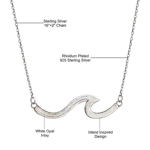 925 Sterling Silver Single Ocean Wave Necklace Pendant with 16"+2" Adjustable Link Chain, Nickel Free Hypoallergenic for Sensitive Skin, Opal Cubic Zirconia Hammered, with Gift Box4