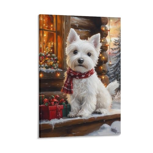 Terrier blanc des Highlands décoration murale sur toile pour habiller un couloir sombre
