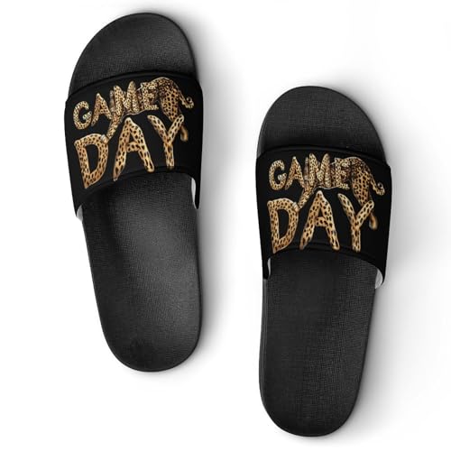 Game Day Cheetah Leopard Print Football House Sandals Non-Slip Bathroom Slippers Beach Summer Shoes for Men Women