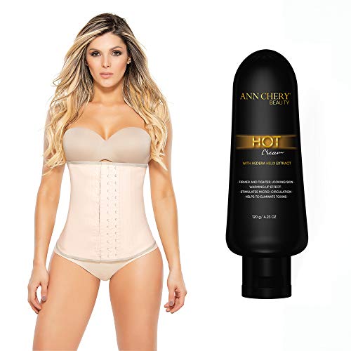 Ann Chery 2021 Clasica 3 Hooks Fajas Latex Waist Trainer with Hot Cream 120g. (Beige, XX-Large (Waist 35,5-37,5 Inches))