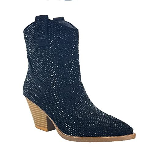 Image of ABSOLEX Women Western Cowgirl Cowboy Pointed Toe Rhinestone Ankle Booties