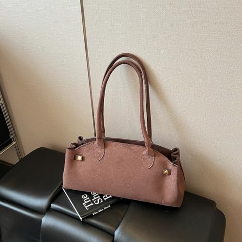 Lushandy Faux Suede Shouler Bag for Women Brown Purse 2025 Fall Trendy Tote Purse Bowler bag Top Handle Designer Hobo Handbag2