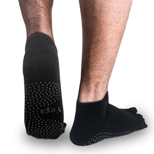 MEN Nonslip Yoga Grip Toe Socks – Cotton Pilate Barre Ballet Dance Athletic Hospital Stockings (BLACK GRAY)2