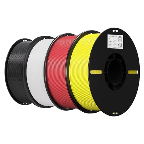 Image of Creality 3D Printer Filament 1.75mm 4KG, PLA Filament Bulk + /- 0.02mm, 4 Pack 1kg Spool(2.2lbs) 3D Printing Filament Fits for Most FDM 3D Printers, Black White Red Yellow