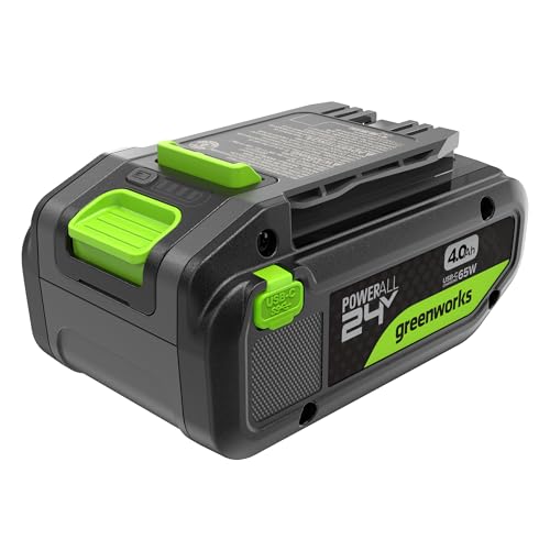 Greenworks 24V 4.0Ah PowerAll Lithium-Ion 21700 Technology Battery (Genuine Battery/ 150+ Compatible Tools) with 65-Watt Bi-Directional USB-C Charger for iPhone 16 iPad Galaxy Pixel and More