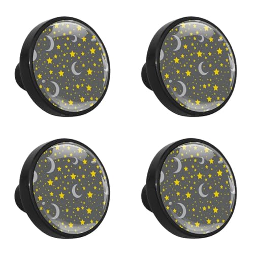 NUEAHEDN 4 Pieces Dresser Knobs for Drawer Aesthetic Stars and Moon Kitchen Cabinet Knobs Round Door Pull Handle for Home Nursery Furniture Cupboard