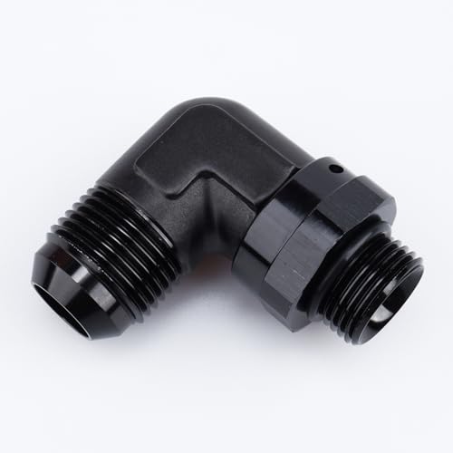 Image of AC PERFORMANCE Black Aluminum 90 Degree -12 AN AN12 Male Flare to -10 AN Male Swivel Fitting Adapter With AN10 O-ring ORB Port