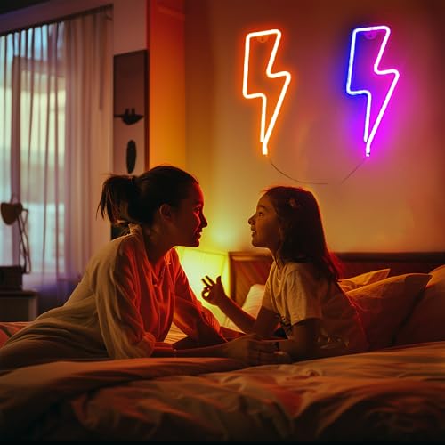 Image of 3 Pack Lightning Neon Sign Wall Decor,USB&Battery Powered LED Bolt Game Neon Light for Teen Girl Kid's Bedroom, Bar, Aesthetic,Christmas,Gaming Room, Party, Home, Wedding Party