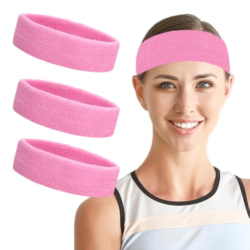 Image of Sweatbands Sports Headbands for Men & Women - 3 Pack Moisture Wicking Cotton Headband for Tennis, Basketball, Running, Gym - Sweat Band
