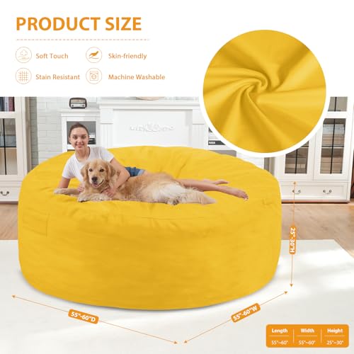 6FT Bean Bag Chair, Large Bean Bag Chairs with Memory Foam Filled, Fluffy Beanbag Sofa with Dutch Velvet Cover, Round BeanBag Chairs for Living Room, Playroom - Lemon