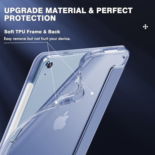 INFILAND iPad Air 11インチケース M3/M2 (2025/2024)、iPad Air 第5世代/第4世代ケースカバー (2022/2020) 10.9インチ クリスタルクリアスリムバック&ペンシルホルダー付き ブルー