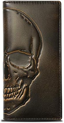 HoJ Co. SKULL Long Wallet For Men | Full Grain Leather with Hand Burnished Finish | Long Bifold Wallet | Rodeo Wallet | Biker Gift
