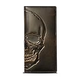 HoJ Co. SKULL Long Wallet For Men | Full Grain Leather with Hand Burnished Finish | Long Bifold Wallet | Rodeo Wallet | Biker Gift