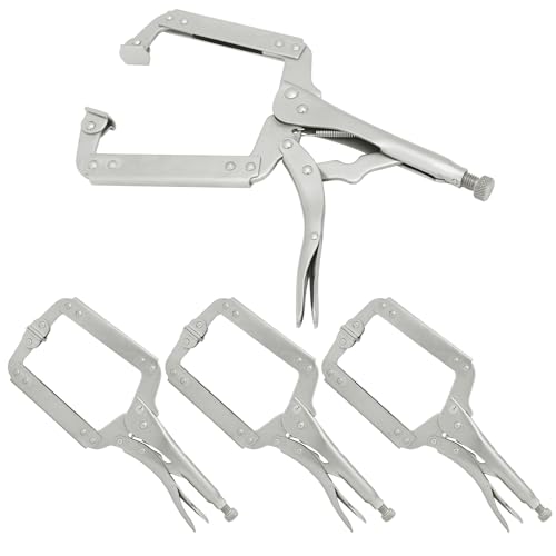 4 Pack 14 Inch C Clamp Locking Pliers,Locking C Clamp, Adjustable Nickel Plated C Pliers For Wood Working, Welding, Electrician Maintenance and more, by GENHAKON
