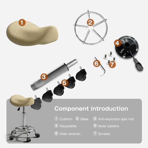 Image of Saddle Stool with Ring Pedal, Adjustable Hydraulic Rolling Chair with Wheels for Medical, Massage, Salon, Spa, Kitchen, and Drafting Use