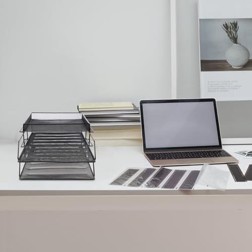 Vassoio portadocumenti in metallo nero da scrivania, multi strato, design a rete cava per documenti efficienti, per controsoffitti dell'ufficio, mantiene le carte pulite e ordinate