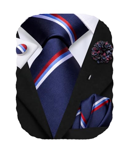 Image of Hi-Tie Men's Silk Ties Formal Woven Classic Necktie Pocket Square Cufflinks Lapel Pin Set Wedding Business