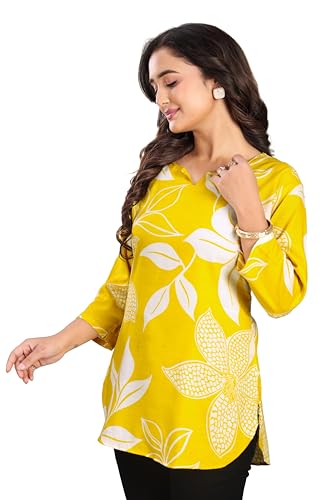 Image of Women's Short Kurti in TopsTunic Rayon Cotton Blend | Ladies Ethnic Tunic