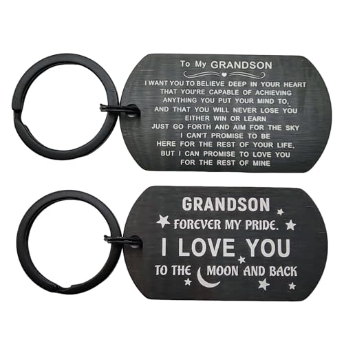 To My Grandson Gifts – Engraved Metal Grandson Keychain –