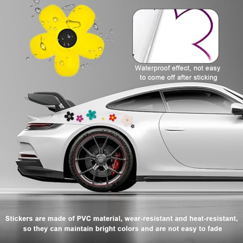 Image of KVAEY Flowers Car Stickers Set, Self Adhesive Daisy Flower Label Stickers for Car Body Mirror Window, Waterproof Hippie Stickers for Car Scooter Laptop Decoration, Car Accessories (Style H)