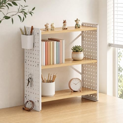 anrekl 3e éTage Rangement Bureau Organisateur, Etagere A Epices, Blanc, 60×20×60cm, Organisateur De Bureau, Etagere Cuisine A Poser avec Crochets et BoîTe de Rangement