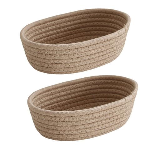 収納バスケット 2/3点セット 収納カゴ コットンロープ素材 編み込み 雑貨かご 積み重ね 省スペース 収納ボックス 小物入れ 北欧 カゴ 衣類、本、棚を収 納するためのオーガナイザー編みバスケット 整理整頓 押入れ/洗面所/リビング用 (カーキ,S*2)