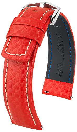 HIRSCH Uhren-Band Carbon L - modisches Premium-Lederband für Deine Armbanduhr - Rot - 22 mm