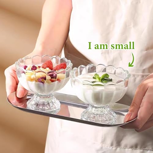 Image of MARTVIA 300ML Ice Cream Glasses Cups Dishes for Desserts, Milkshake,Fruit and Pudding Glass Serving Bowls, Perfect for Home, Restaurants and Parties Dishwasher Safe (Lotus Cups- A, Set of 6)