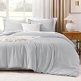 Litanika Light Grey Comforter Queen Size, 3 Pieces Lightweight Solid Bedding Comforter Set, All Season Fluffy Bed Set (90x90In Comforter & 2 Pillowcases)