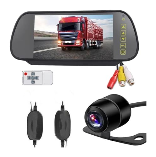 Parking Assist Sensor 7" Rear View Monitor Mirror Wireless Reverse Backup Kit For Car Truck Van Camera(Full Kit)
