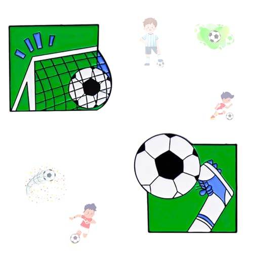 Image of 2Pcs Cartoon Football Alloy Brooch, a Handsome Goal Enamel Pin, Sports Lapel Pin, Cute Alloy Backpack Pin Badge Jewelry Suitable for Daily Clothes and Bags Decoration, Party Collection, Gift Giving