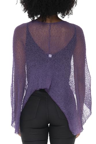 SHU-SHI Women’s Sheer Knit Poncho Shrug – Lightweight Summer Cover Up, Bolero, Pullover Sweater, One Size Fits Most4