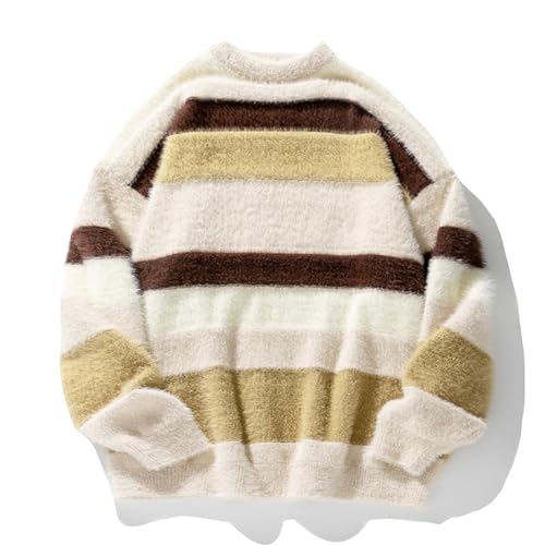 Pull en tricot à rayures pour hommes coupe ample et col rond